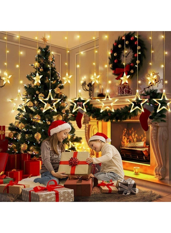 أكاليكس 12 نجمة، 138 مصباح LED على شكل نجمة، أضواء ستائرية لغرفة النوم مع 8 أوضاع إضاءة، أضواء نوافذ مقاومة للماء، زينة ديوالي ورمضان، أضواء زينة حفلات الزفاف - أبيض دافئ - Image 5